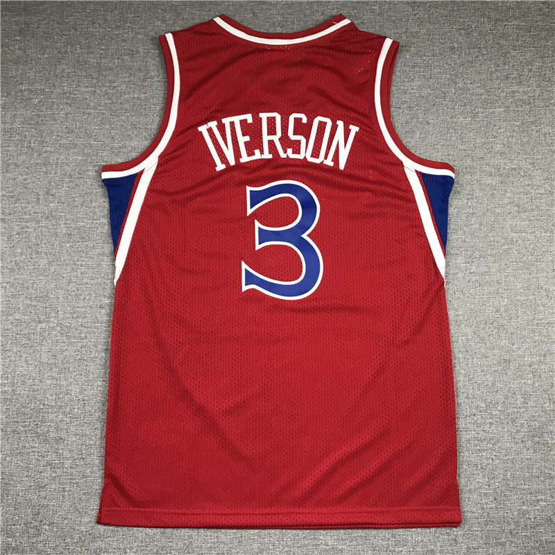 Men's Philadelphia 76ers Allen Iverson Red Hardwood Classics Authentic Jerseys