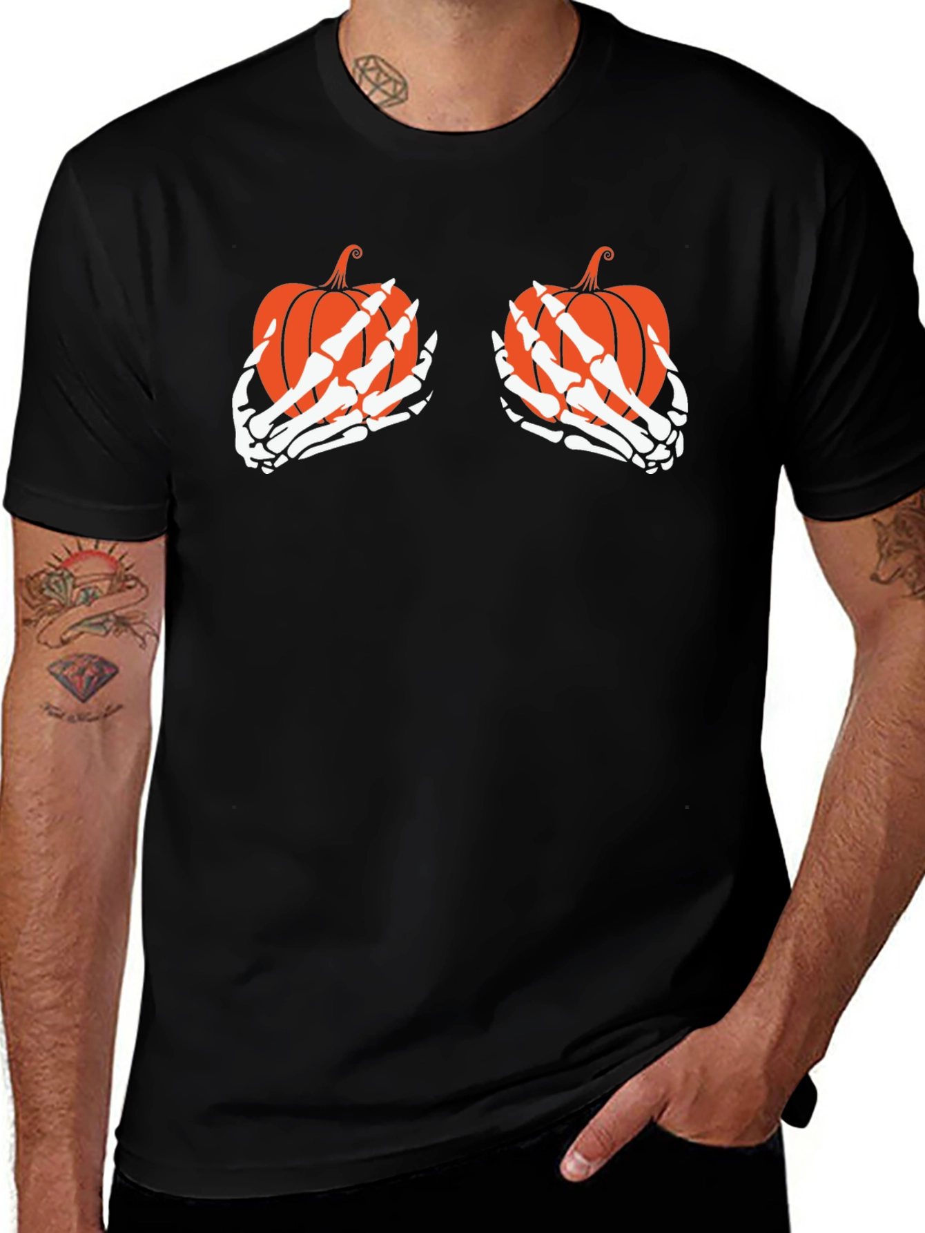 Pumpkin Skeleton Hands Halloween T-Shirt