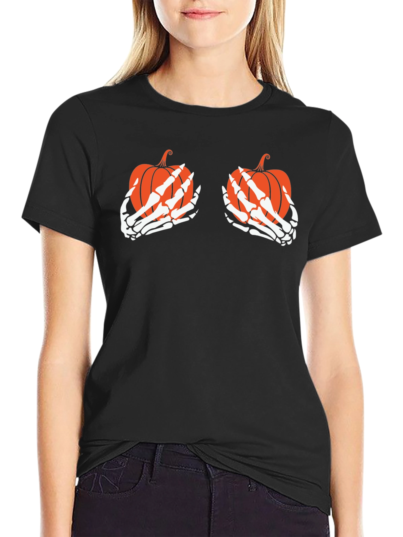 Pumpkin Skeleton Hands Halloween T-Shirt
