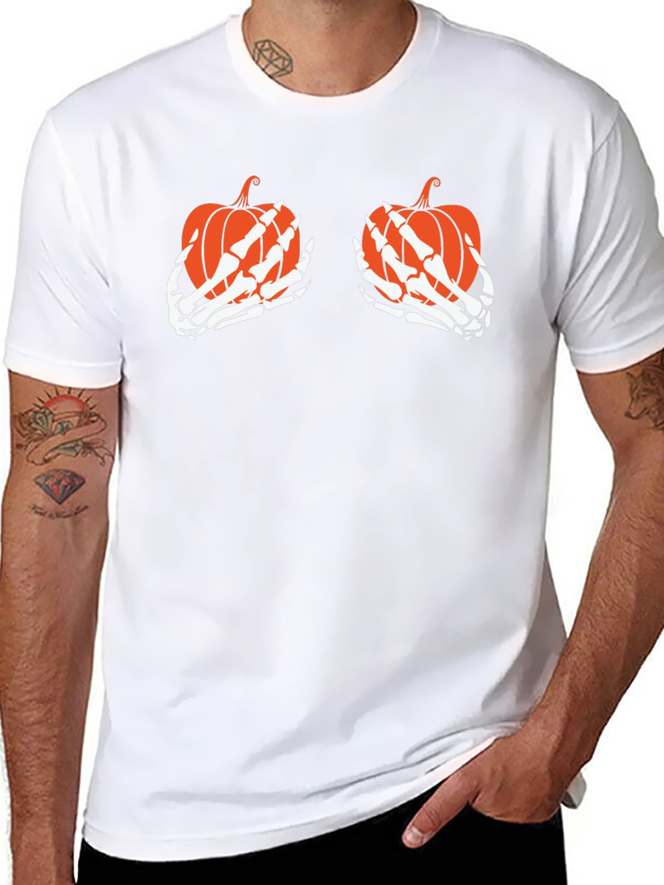 Pumpkin Skeleton Hands Halloween T-Shirt