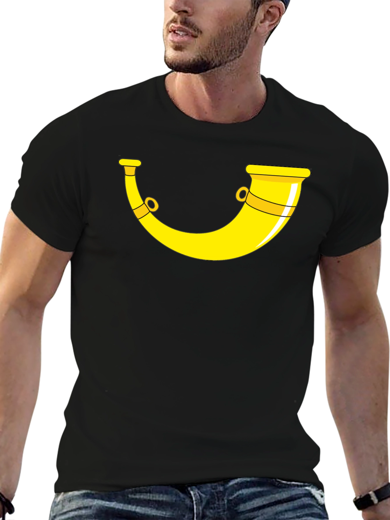 Yellow Bugle Horn Black T-Shirt