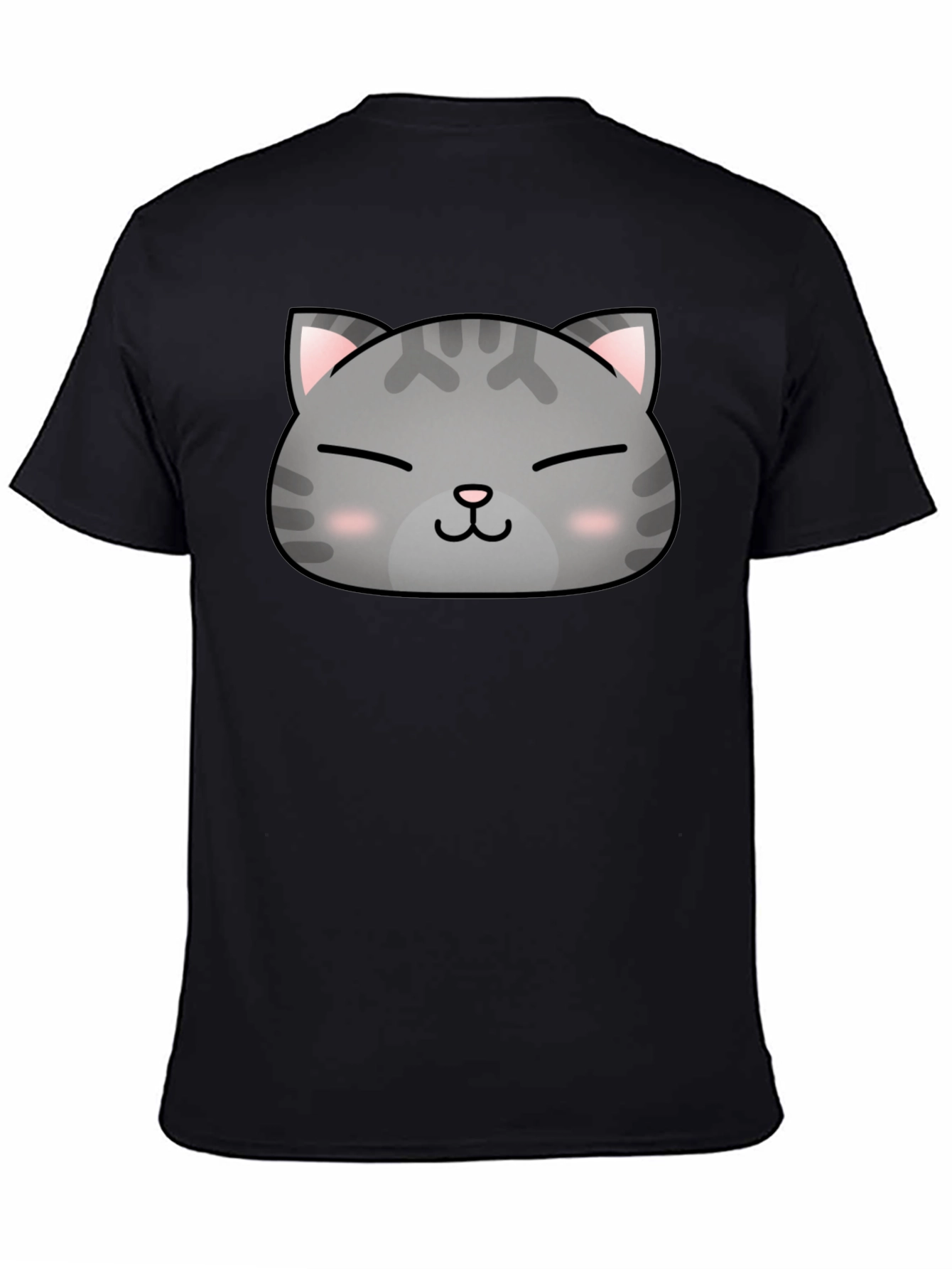 Cute Cat Face Graphic Print Black T-Shirt