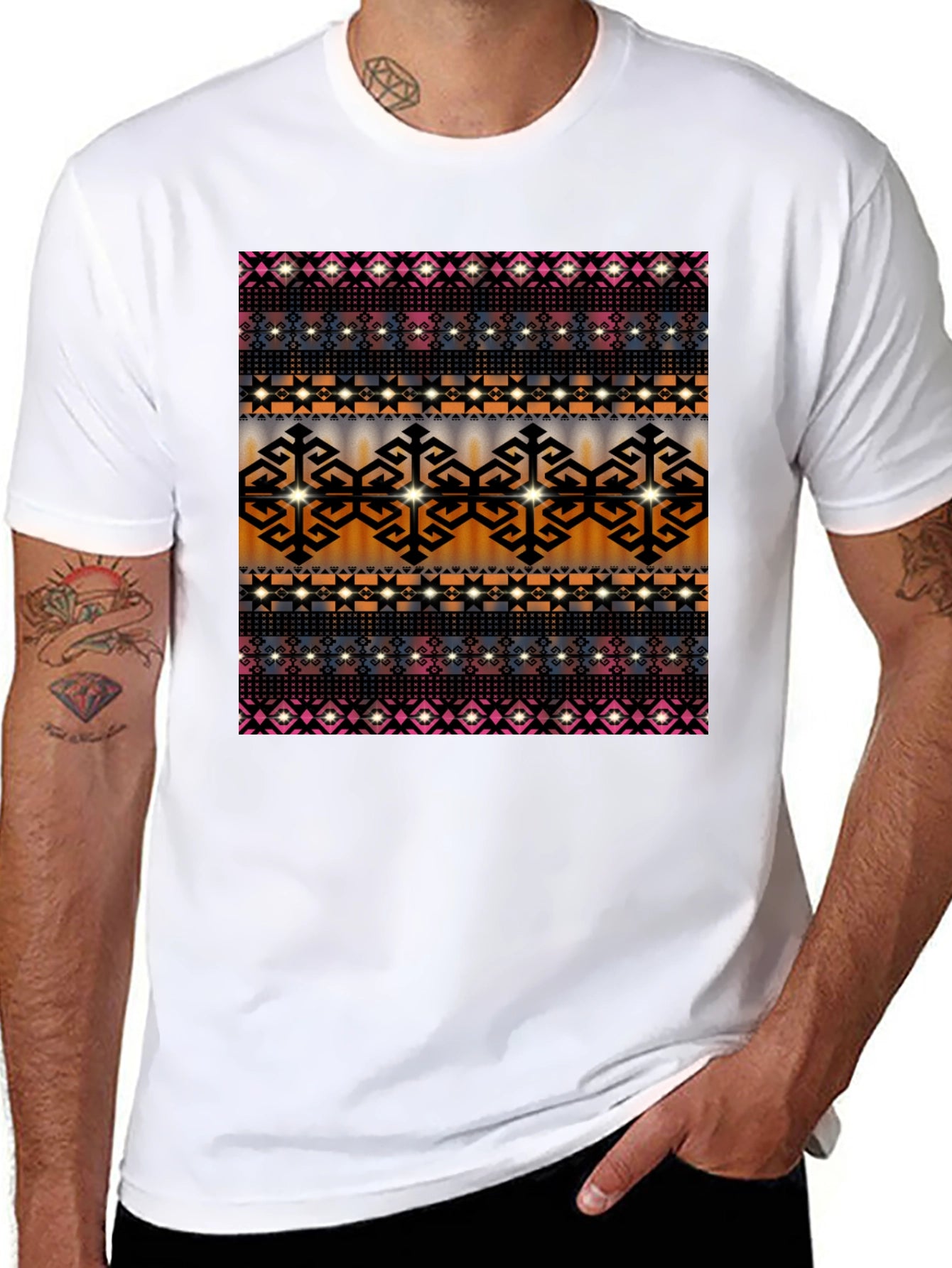 Patterned Graphic Tee - Mens Black T-Shirt