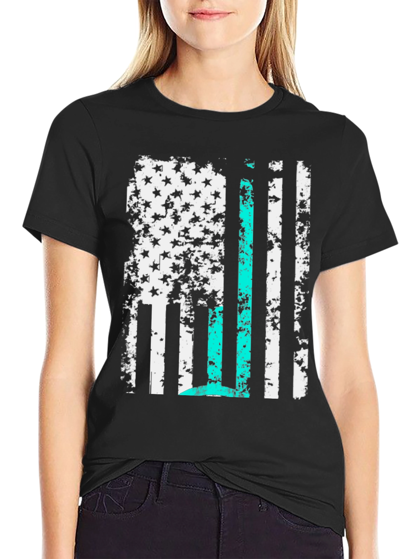Distressed American Flag Thin Blue Line T-Shirt