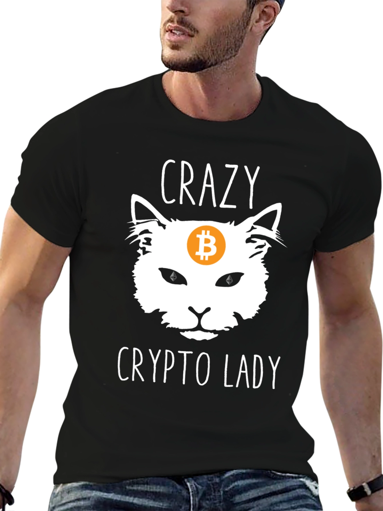 Crazy Crypto Lady T-Shirt - Bitcoin Cat Design