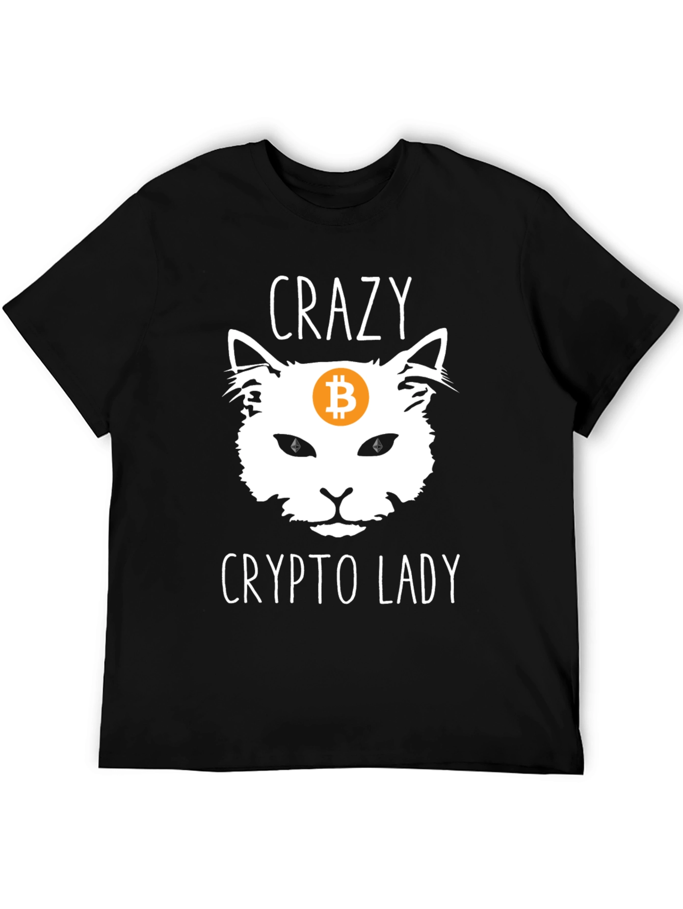 Crazy Crypto Lady T-Shirt - Bitcoin Cat Design