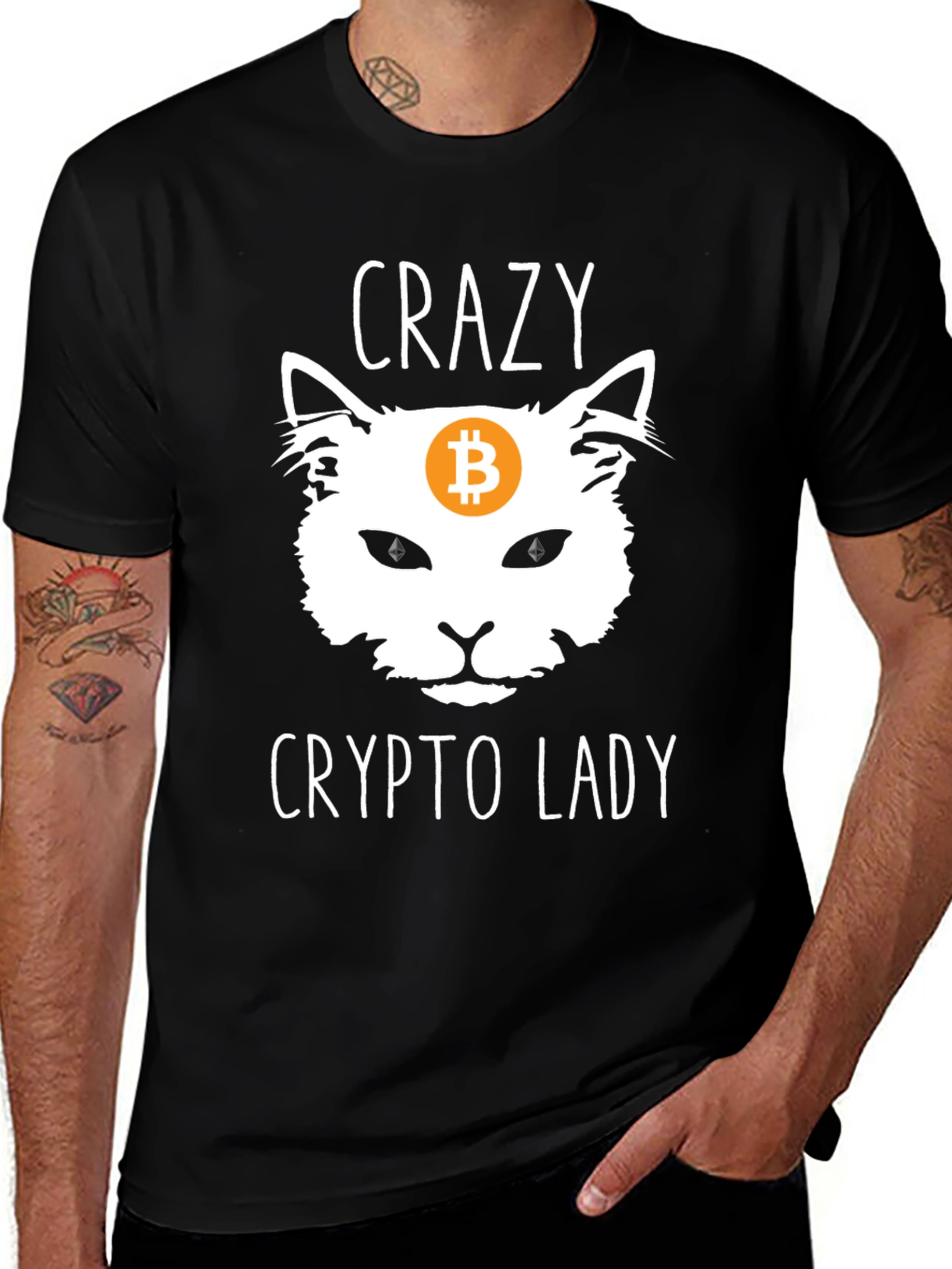 Crazy Crypto Lady T-Shirt - Bitcoin Cat Design