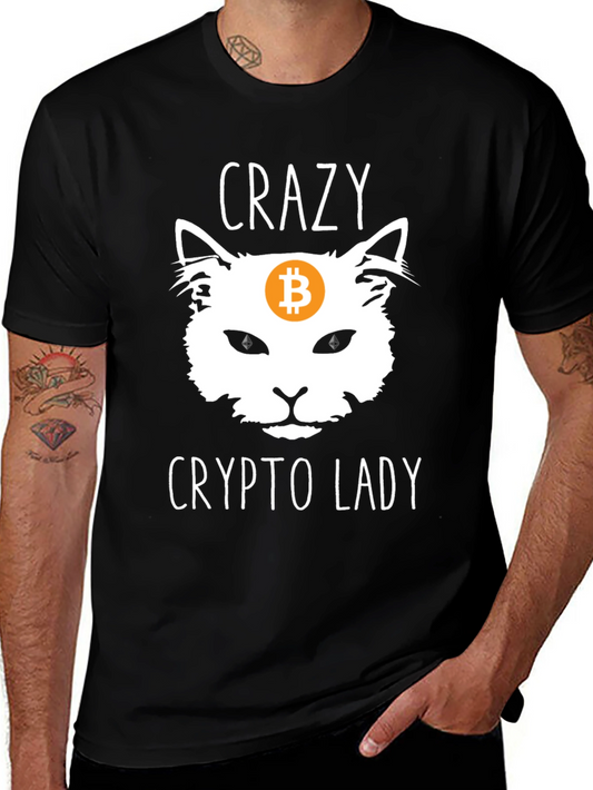 Crazy Crypto Lady T-Shirt - Bitcoin Cat Design