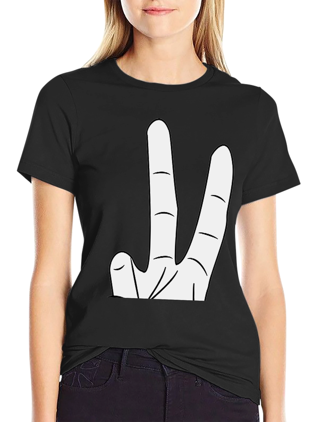 Novelty Three Finger Graphic Tee - Black