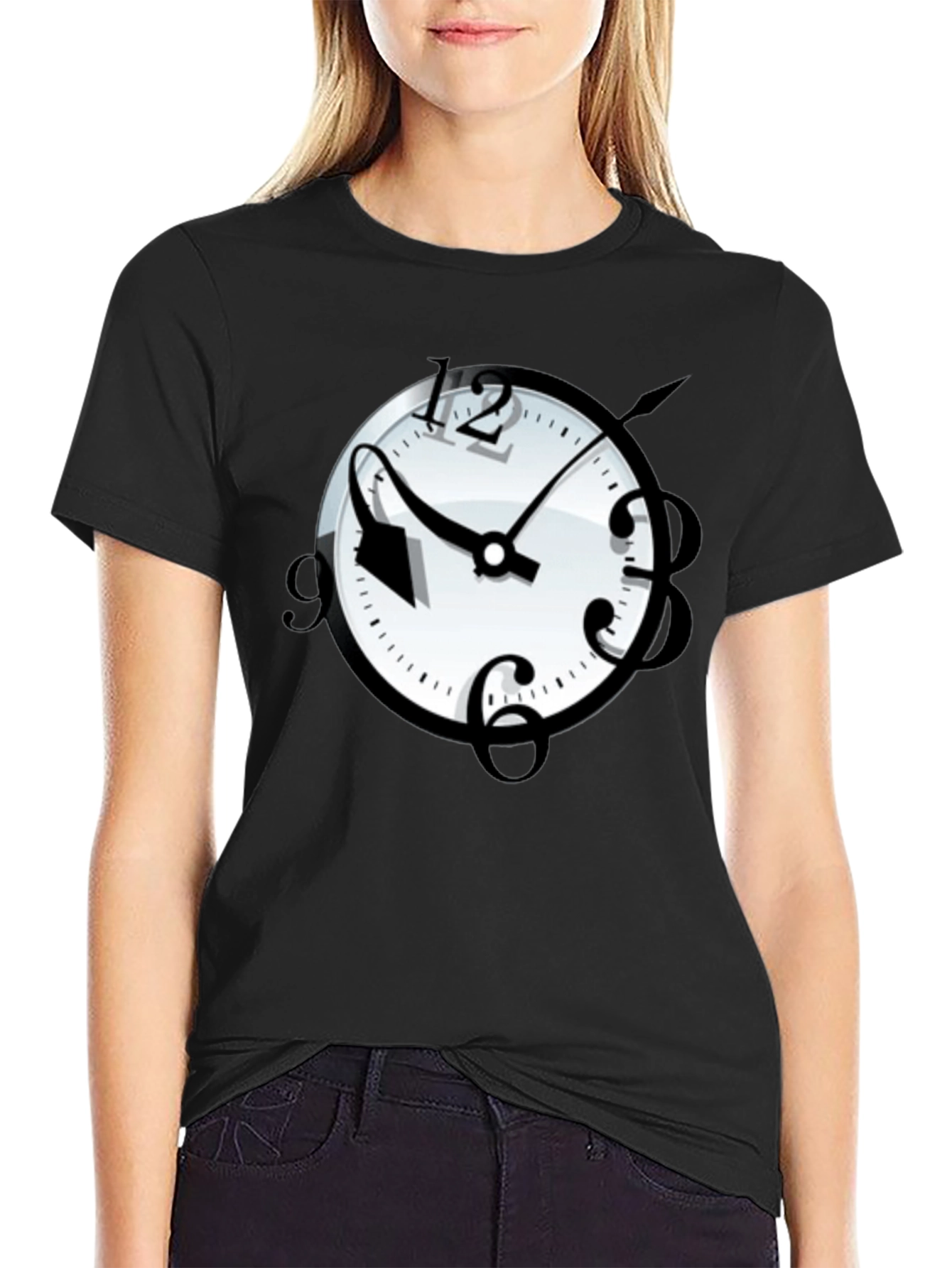 Surreal Time T-Shirt - Stylish Black Graphic Tee
