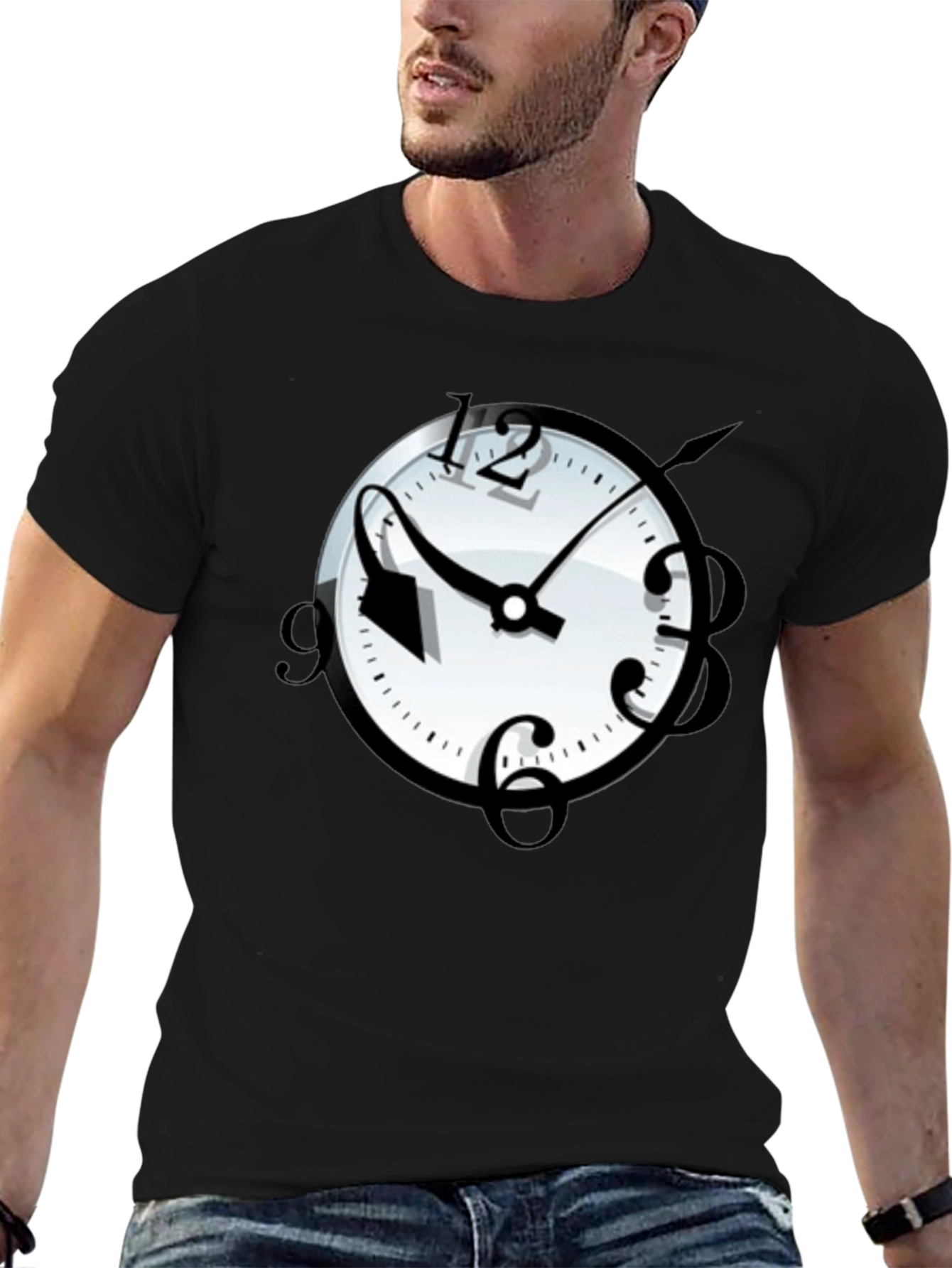 Surreal Time T-Shirt - Stylish Black Graphic Tee