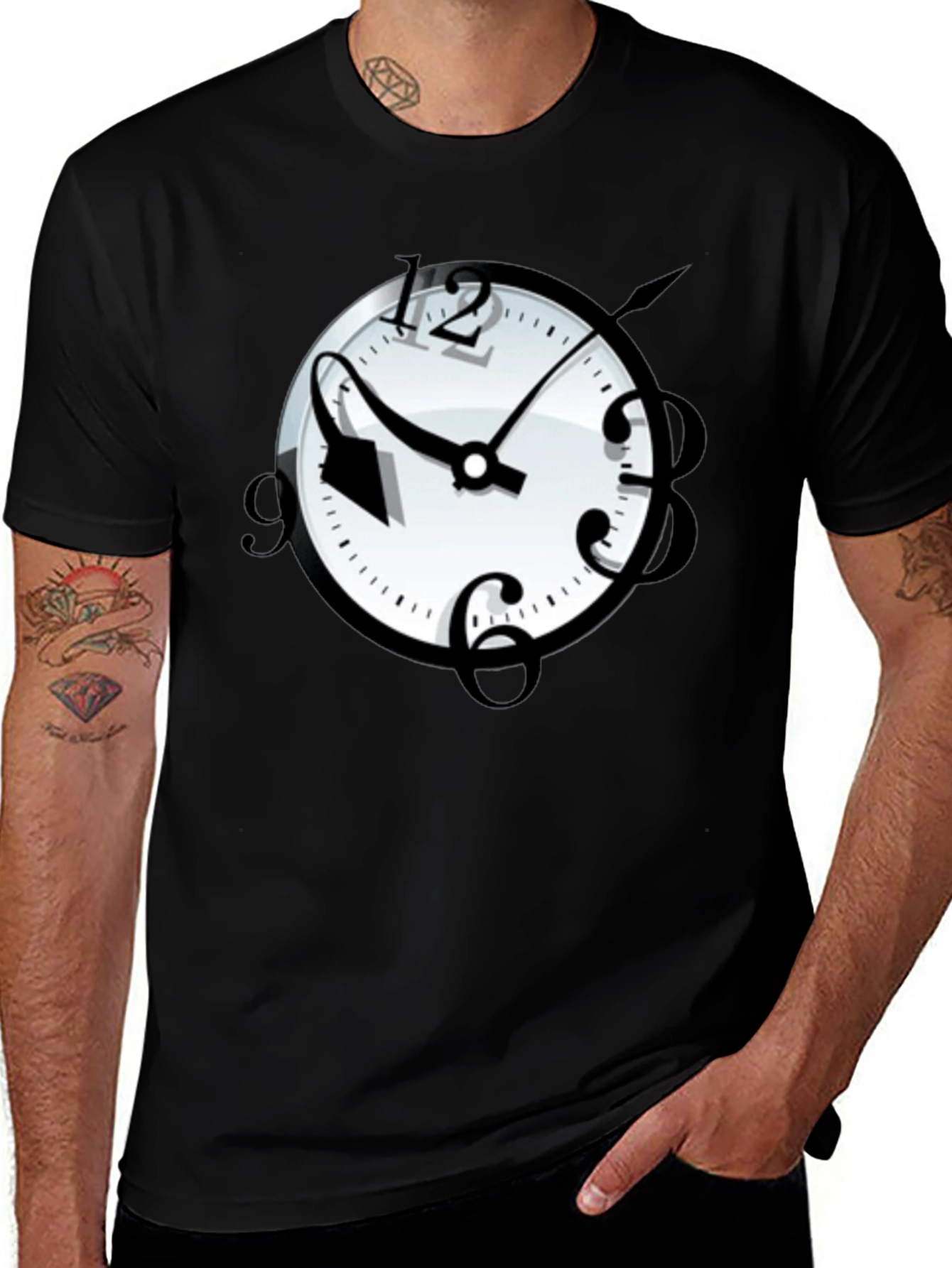 Surreal Time T-Shirt - Stylish Black Graphic Tee