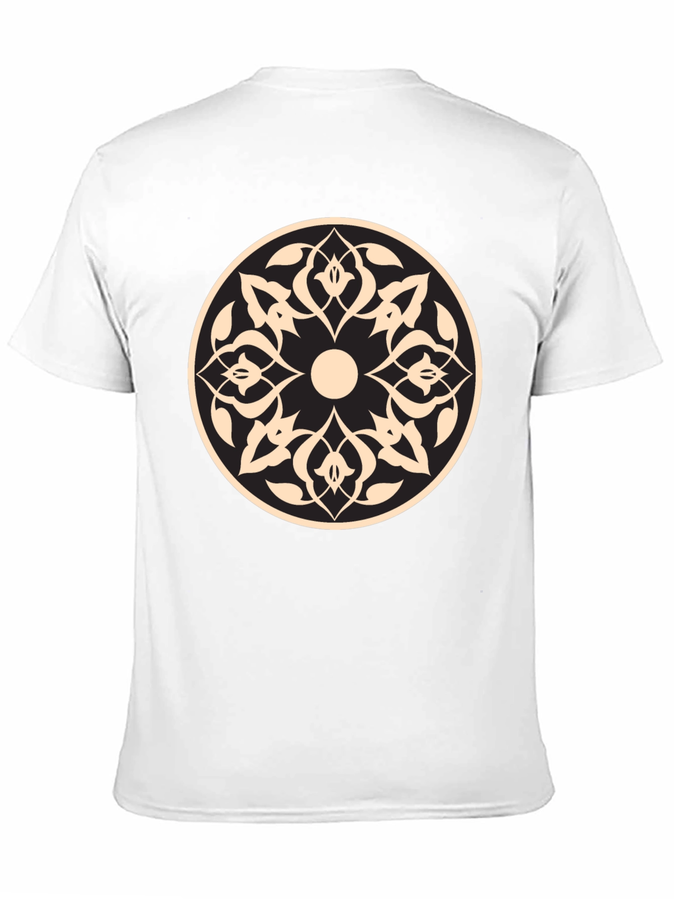 Black T-Shirt with Beige Geometric Mandala Design