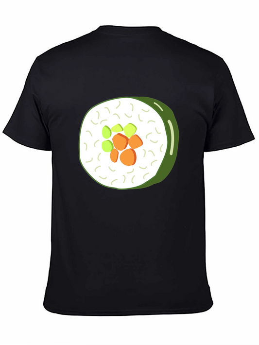 Sushi Roll Graphic Print Black T-Shirt