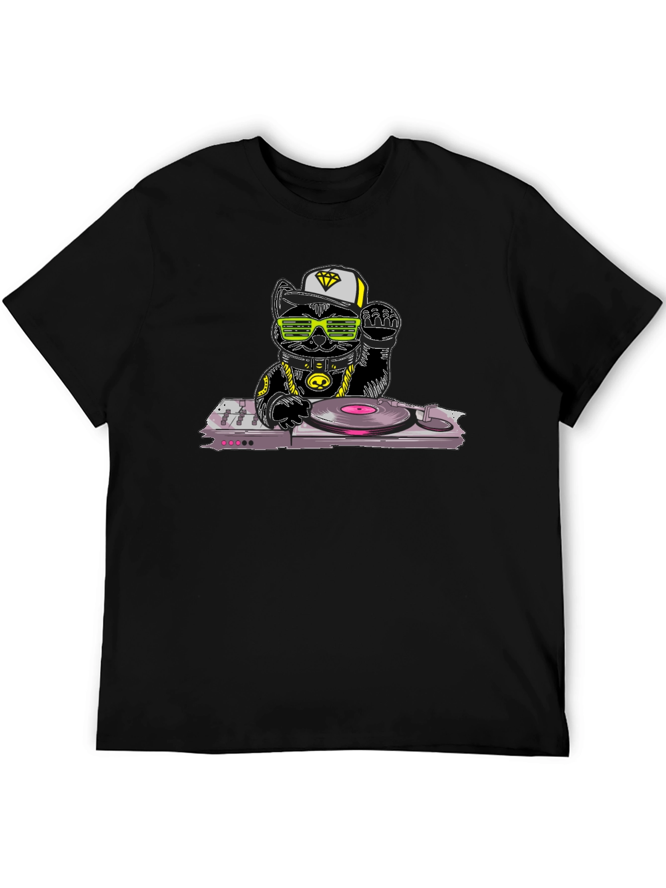 DJ Cat Graphic T-Shirt - Cool Kitten Turntable Design