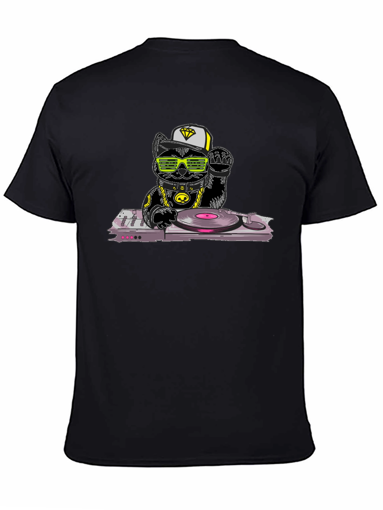 DJ Cat Graphic T-Shirt - Cool Kitten Turntable Design