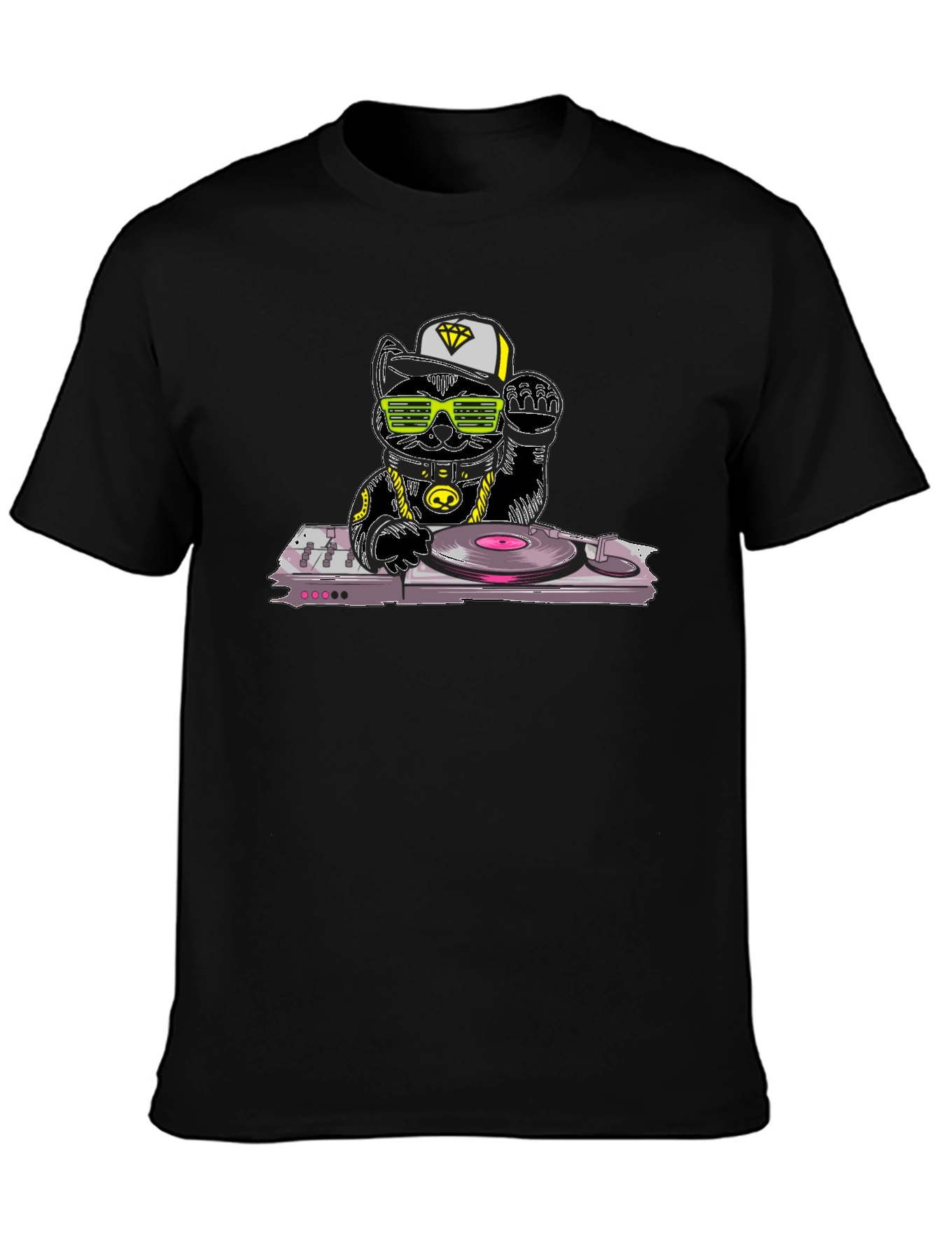 DJ Cat Graphic T-Shirt - Cool Kitten Turntable Design
