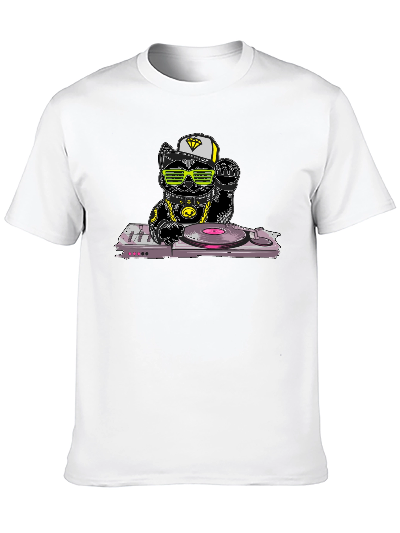 DJ Cat Graphic T-Shirt - Cool Kitten Turntable Design