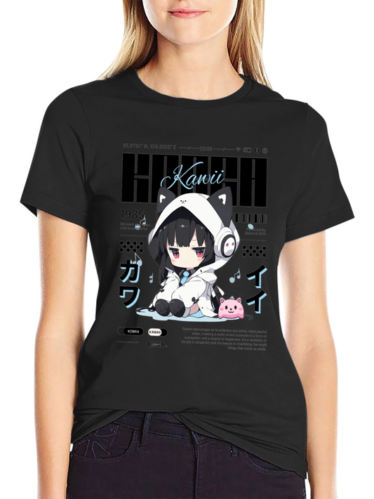 Kawaii Anime Style Black T-Shirt