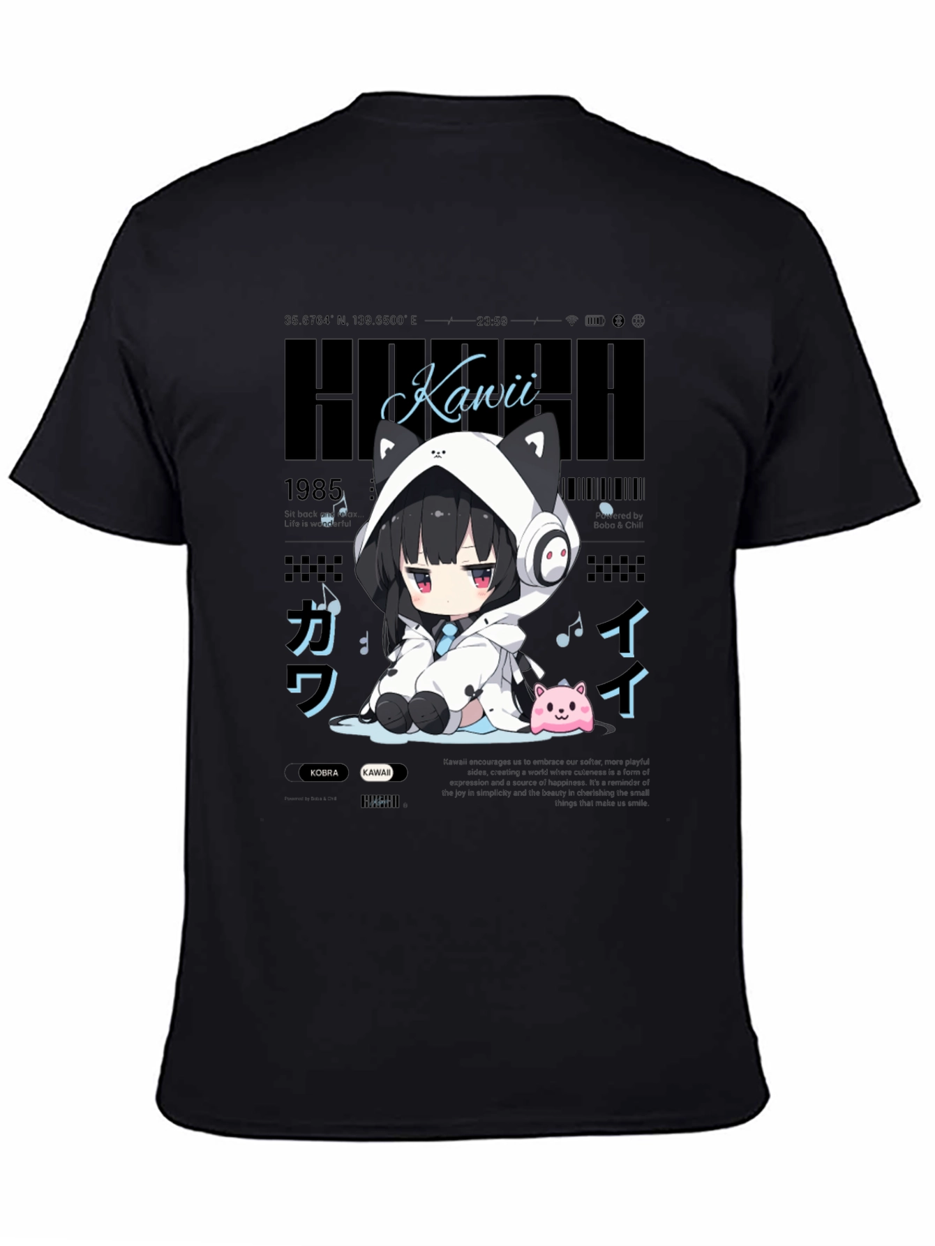 Kawaii Anime Style Black T-Shirt