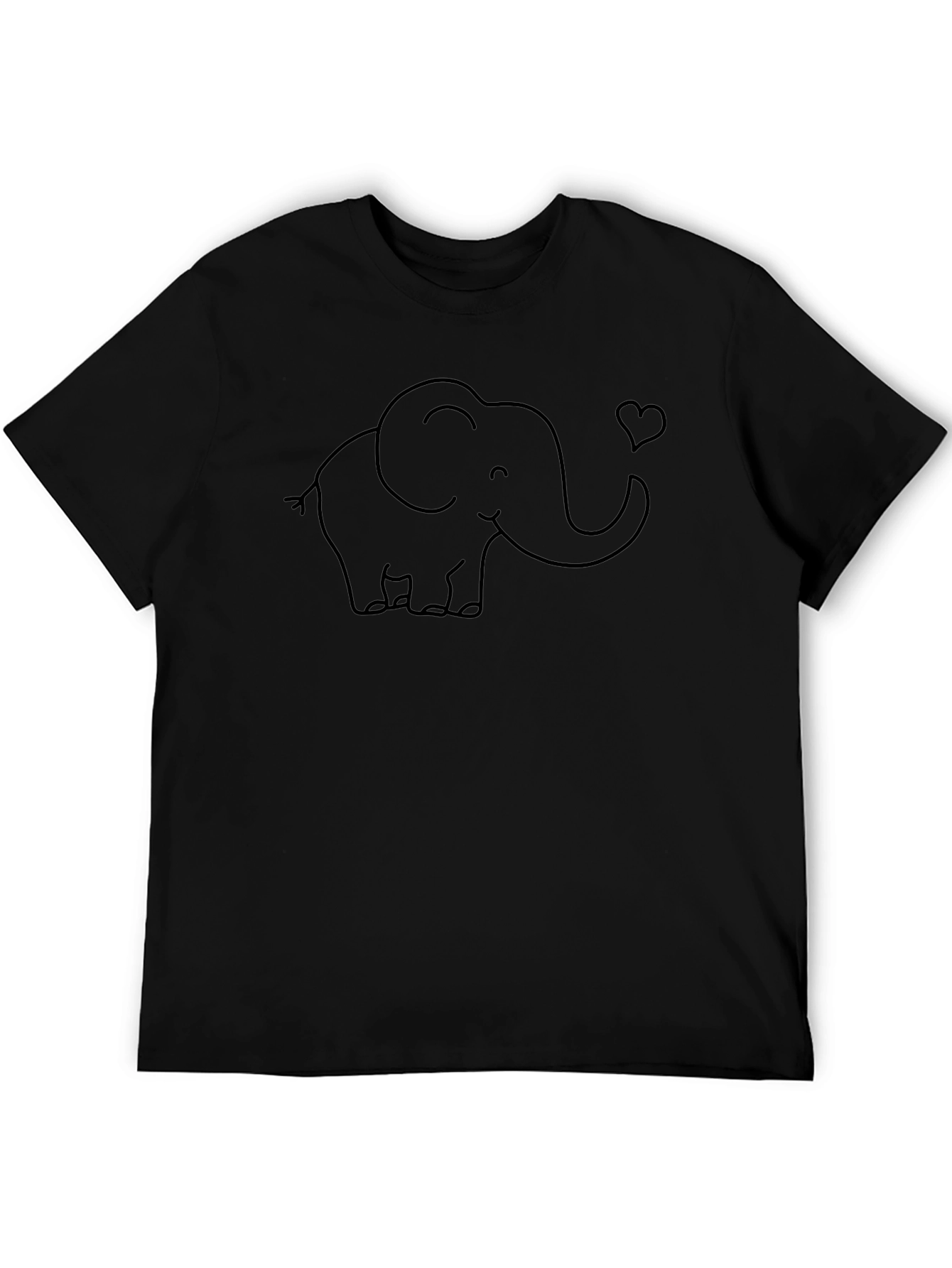 Cute Elephant Heart Graphic Black T-Shirt