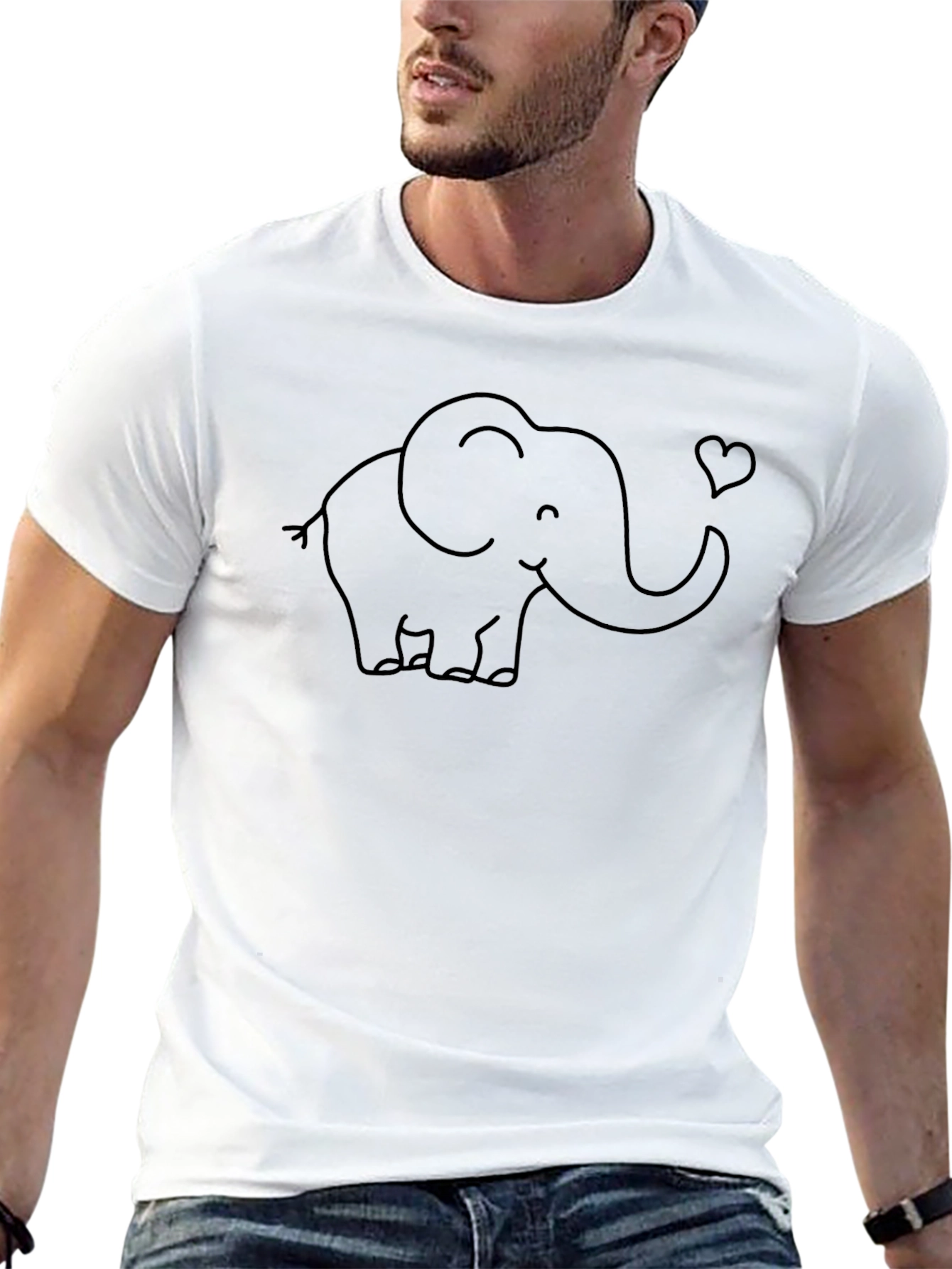 Cute Elephant Heart Graphic Black T-Shirt