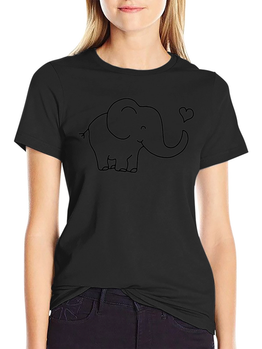 Cute Elephant Heart Graphic Black T-Shirt