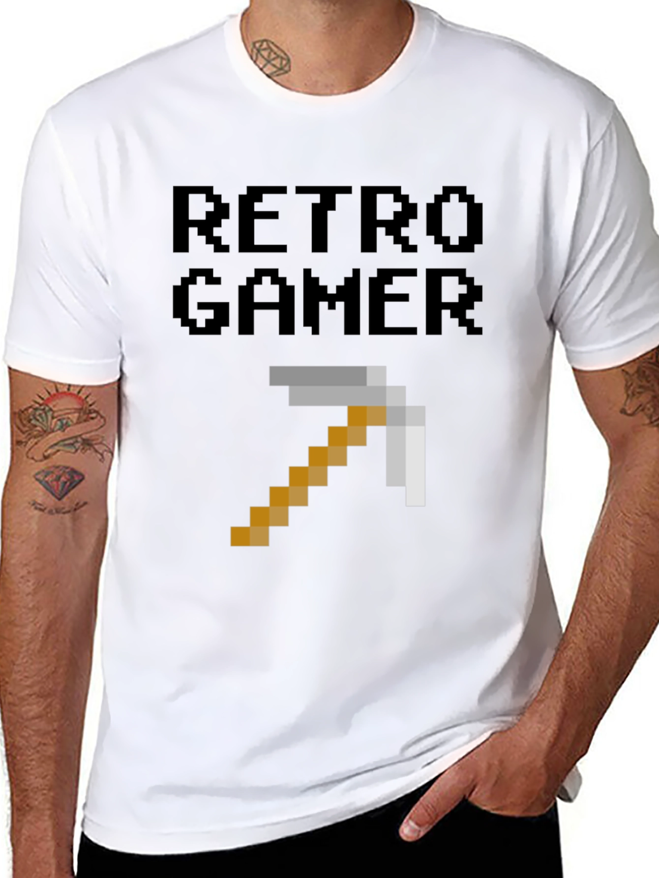 Retro Gamer Pixel Pickaxe T-Shirt - Black