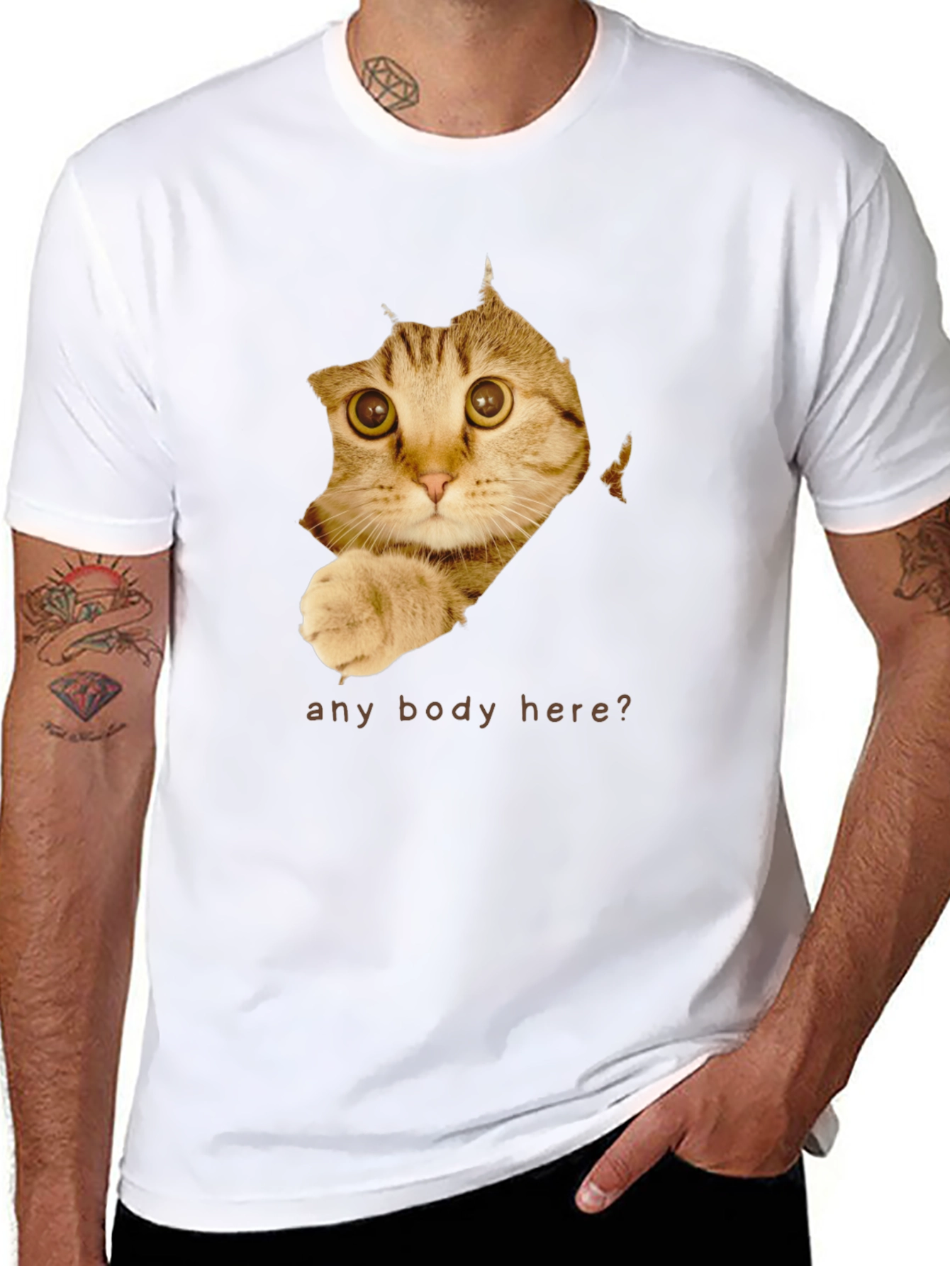 Curious Cat T-Shirt - Any Body Here?