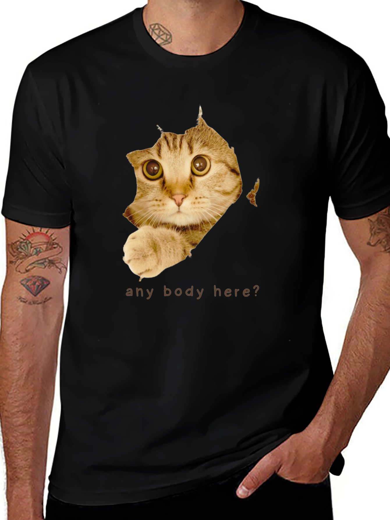 Curious Cat T-Shirt - Any Body Here?