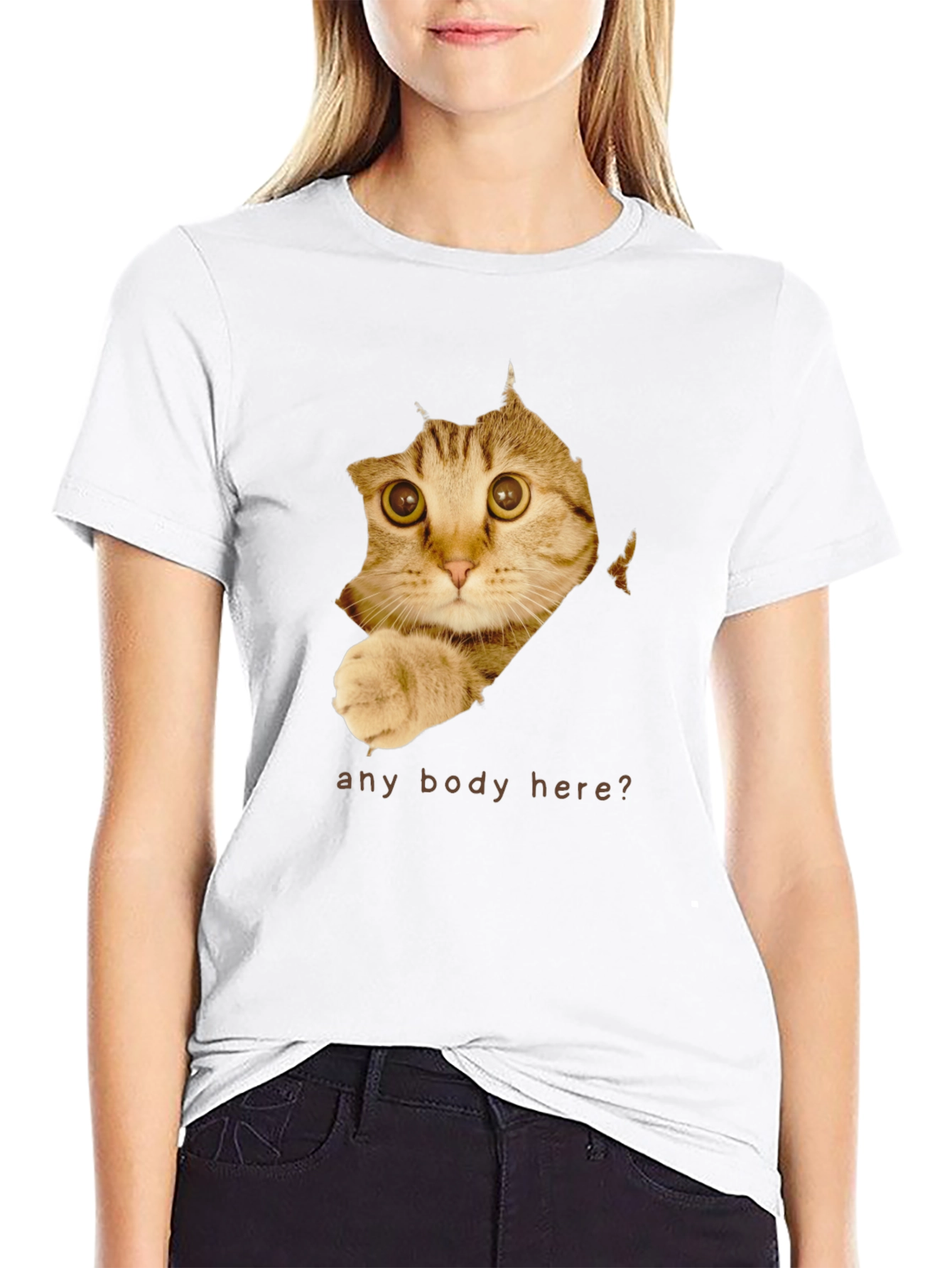 Curious Cat T-Shirt - Any Body Here?