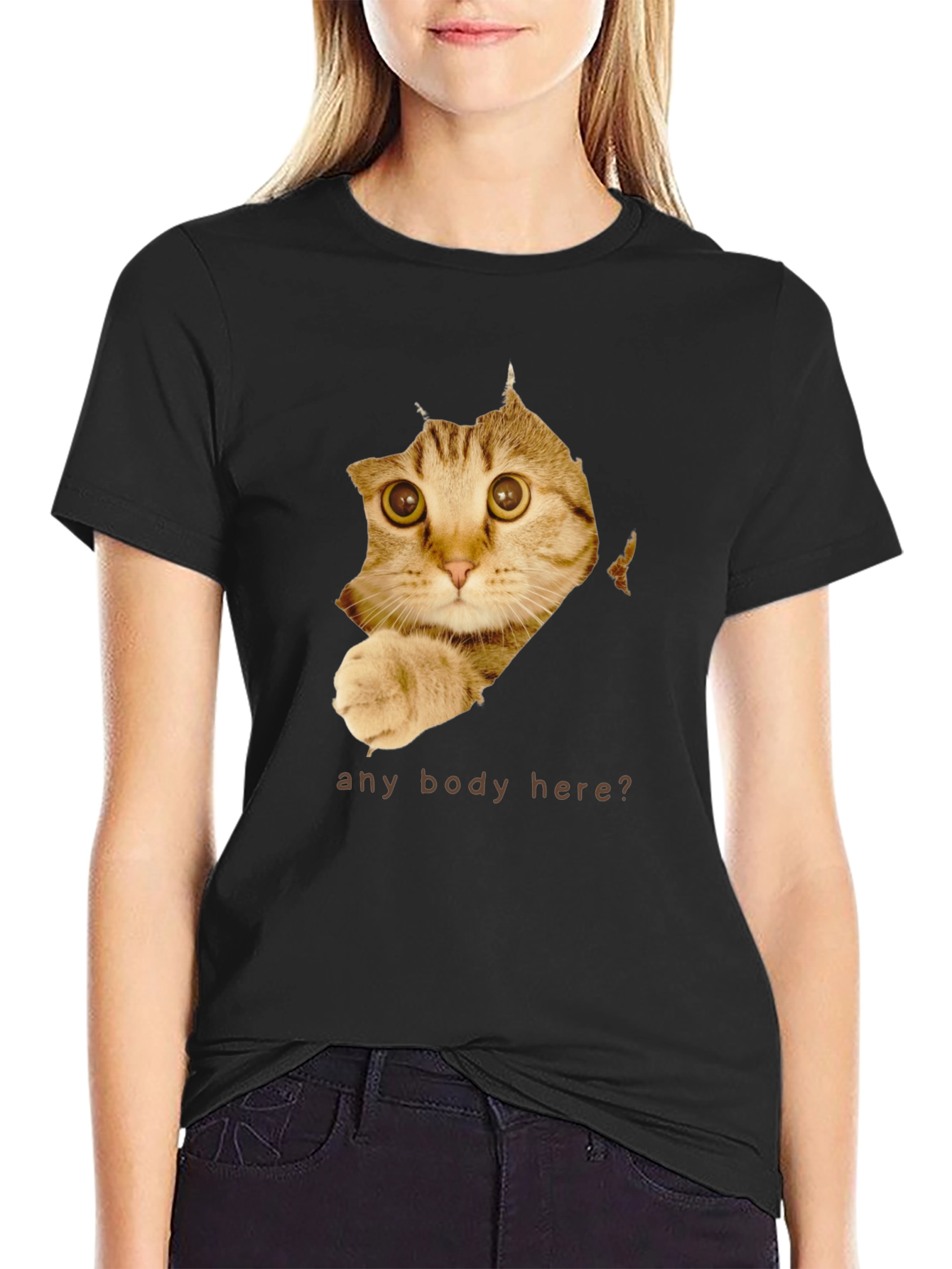 Curious Cat T-Shirt - Any Body Here?