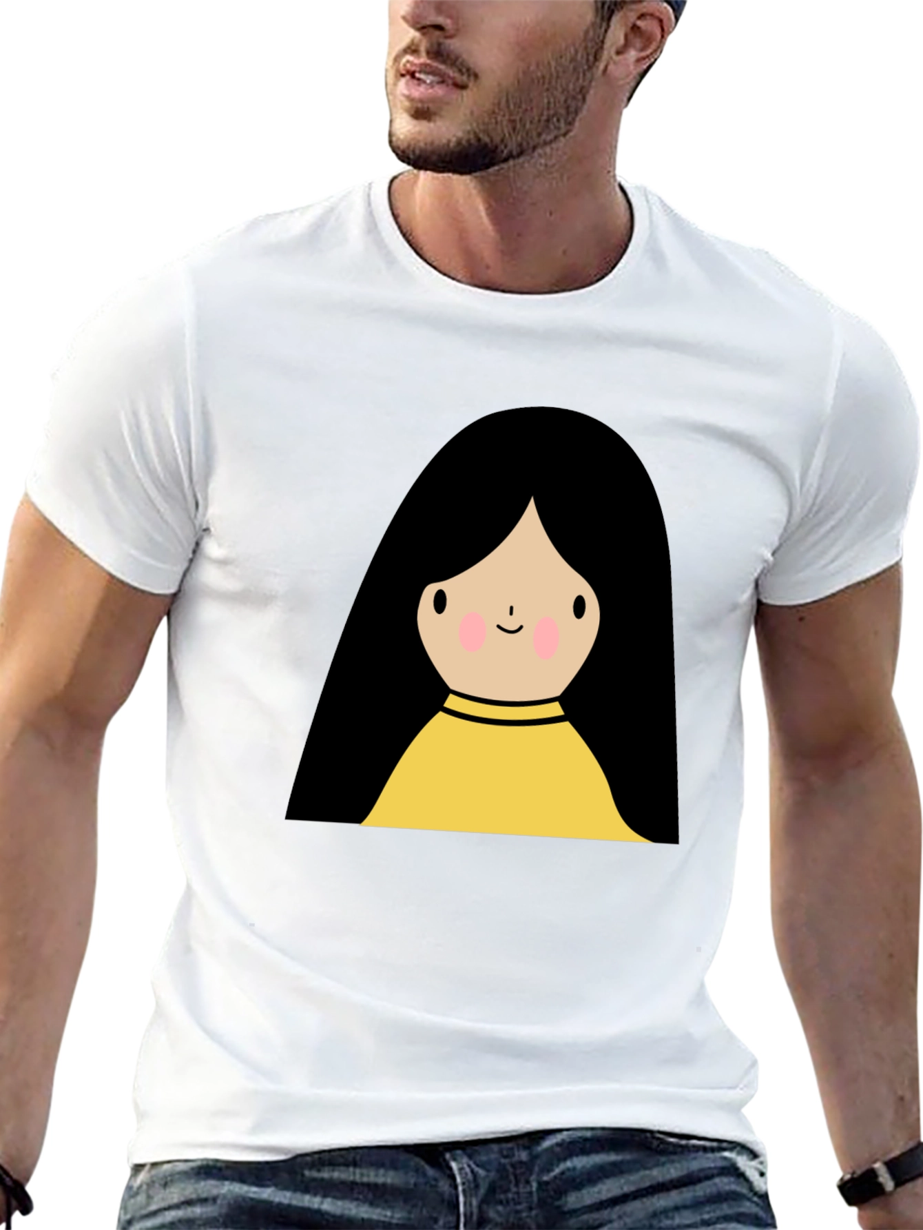 Cute Cartoon Girl Graphic Black T-Shirt