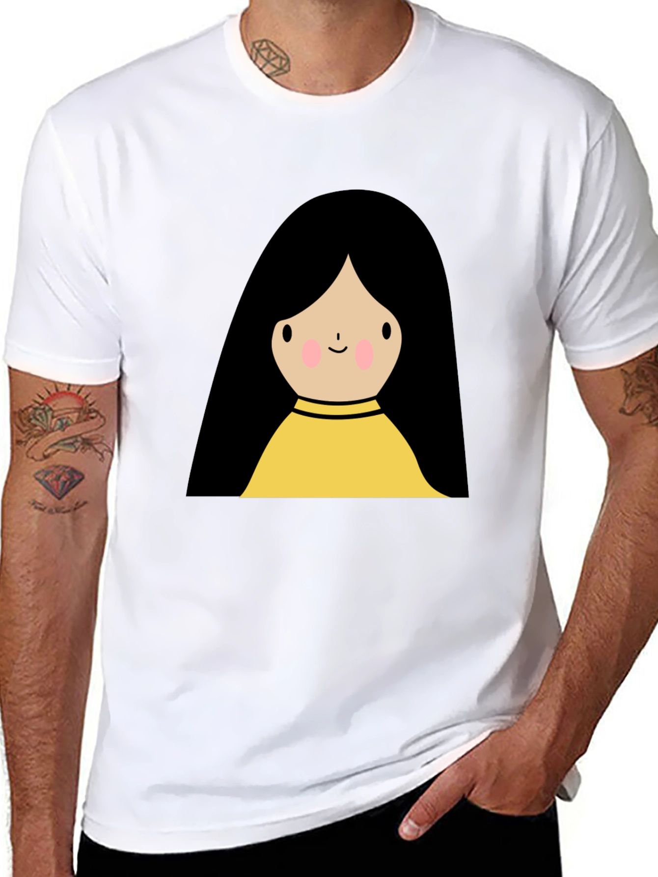 Cute Cartoon Girl Graphic Black T-Shirt
