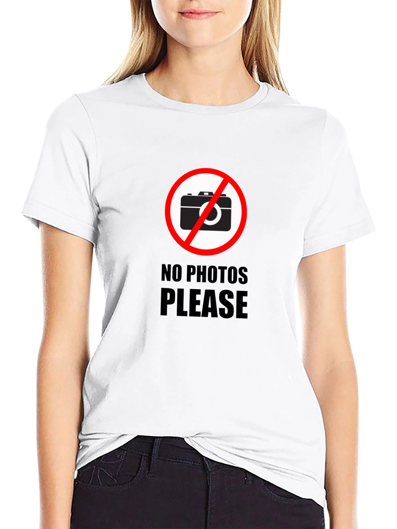 No Photos Please Graphic T-Shirt - Stylish Black Tee