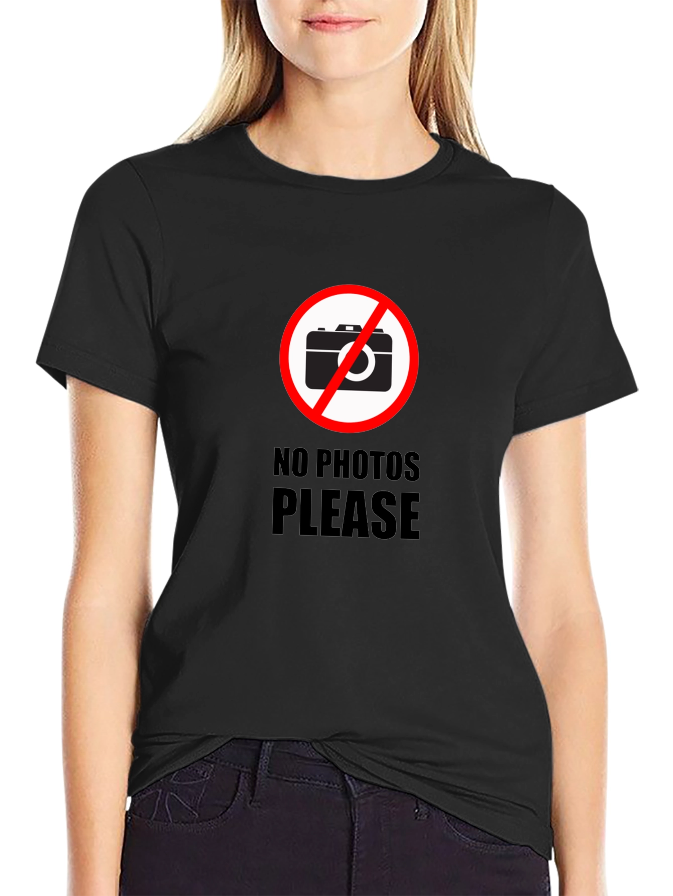 No Photos Please Graphic T-Shirt - Stylish Black Tee