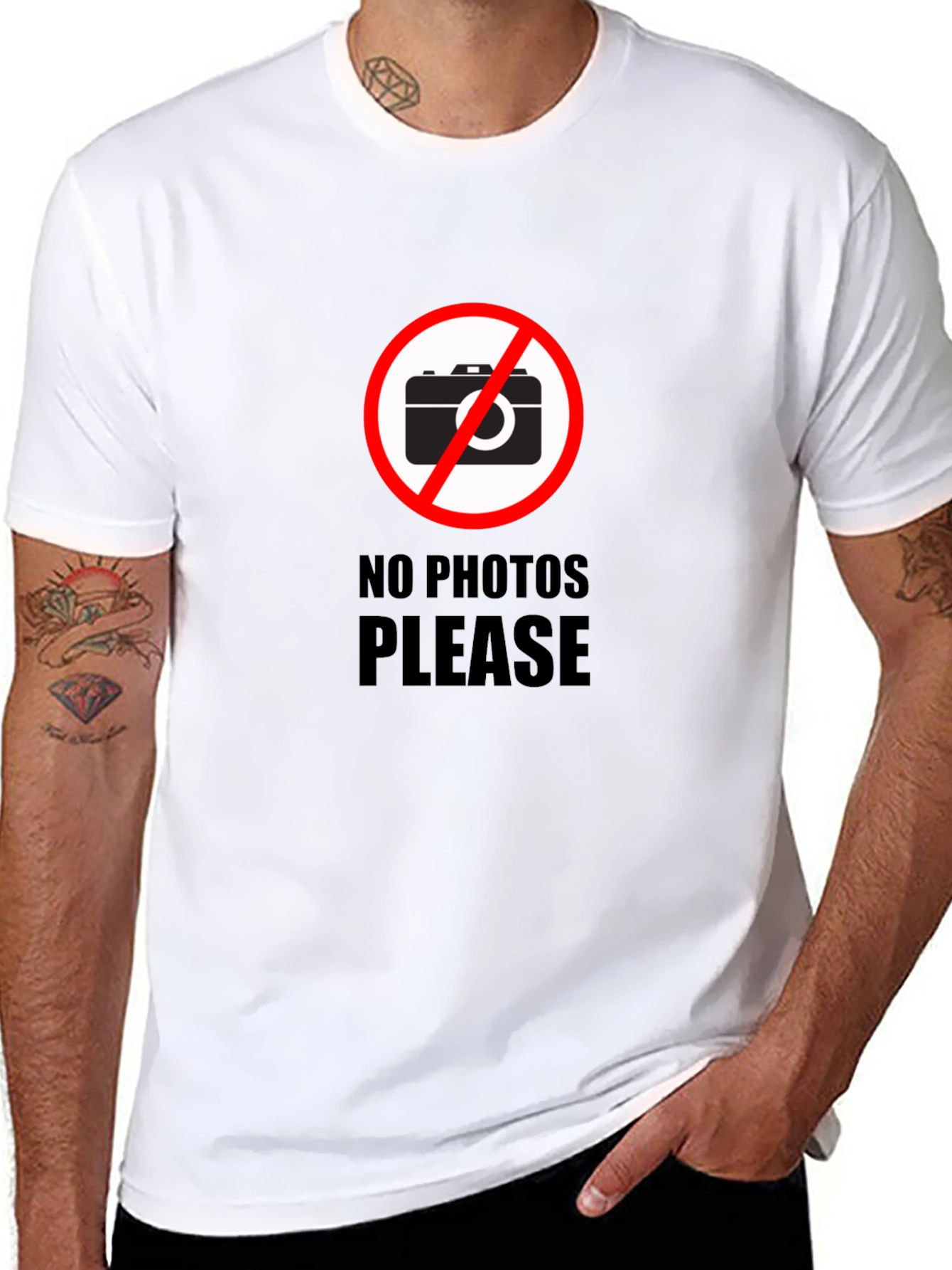 No Photos Please Graphic T-Shirt - Stylish Black Tee