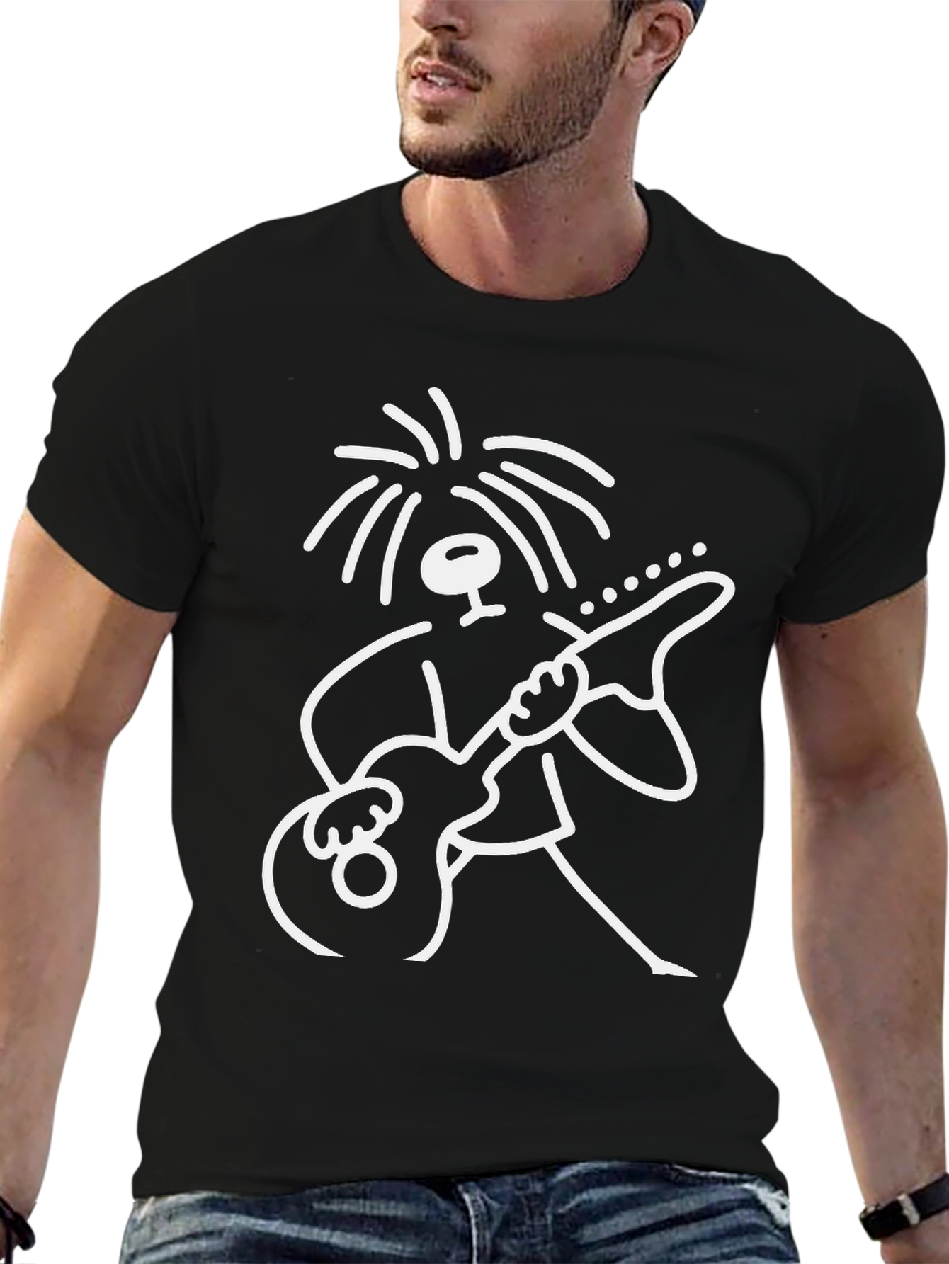 Cool Stick Figure Guitarist Black T-Shirt