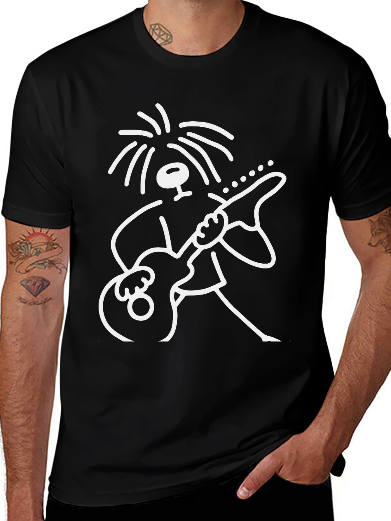 Cool Stick Figure Guitarist Black T-Shirt