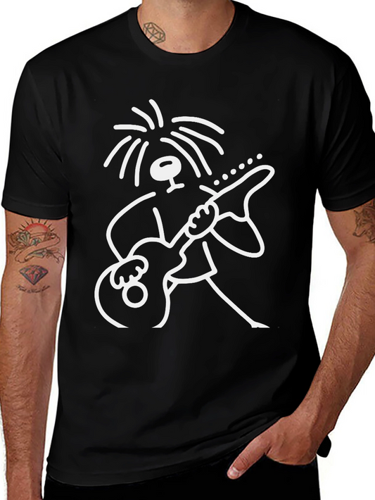 Cool Stick Figure Guitarist Black T-Shirt