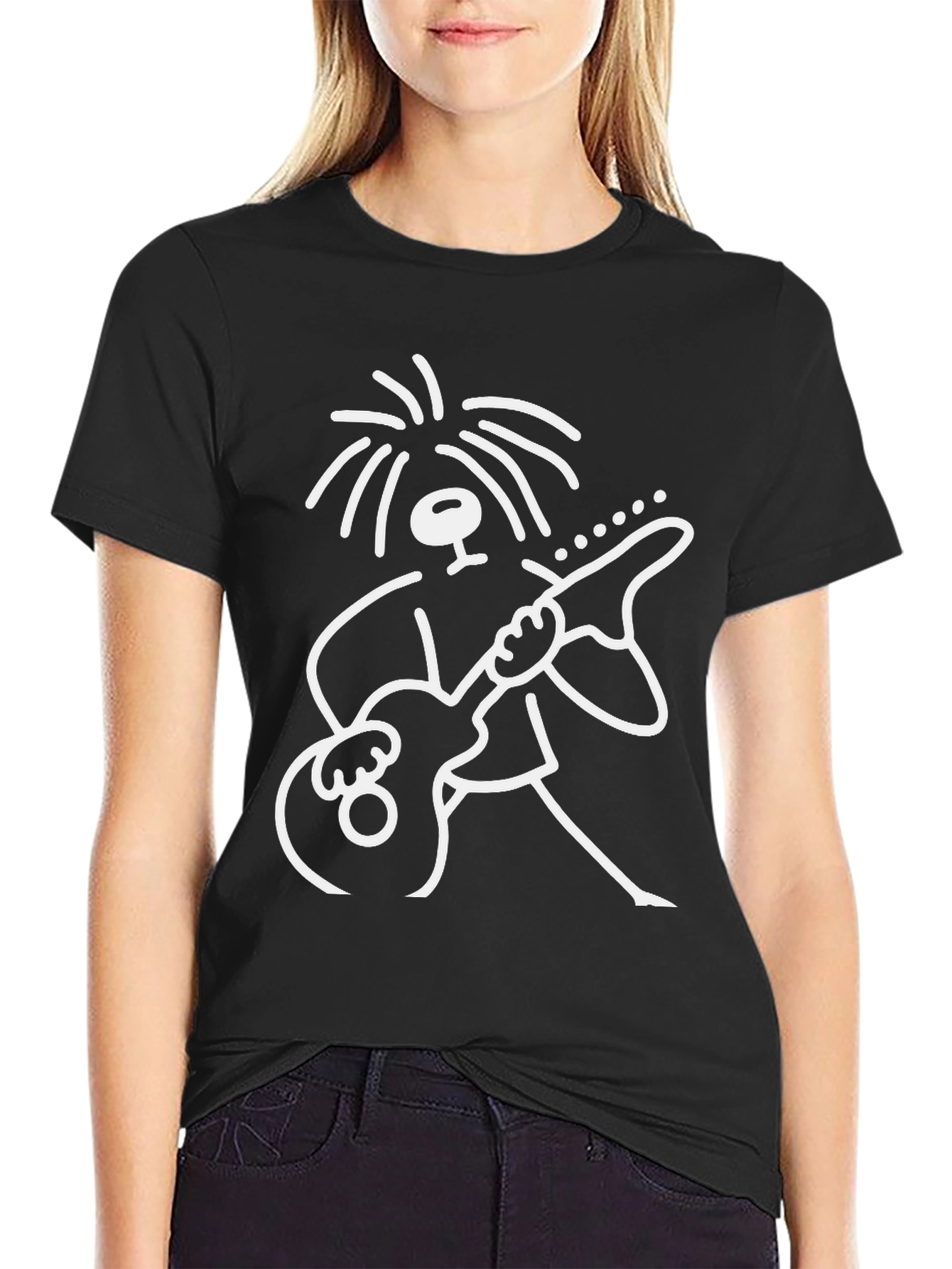 Cool Stick Figure Guitarist Black T-Shirt