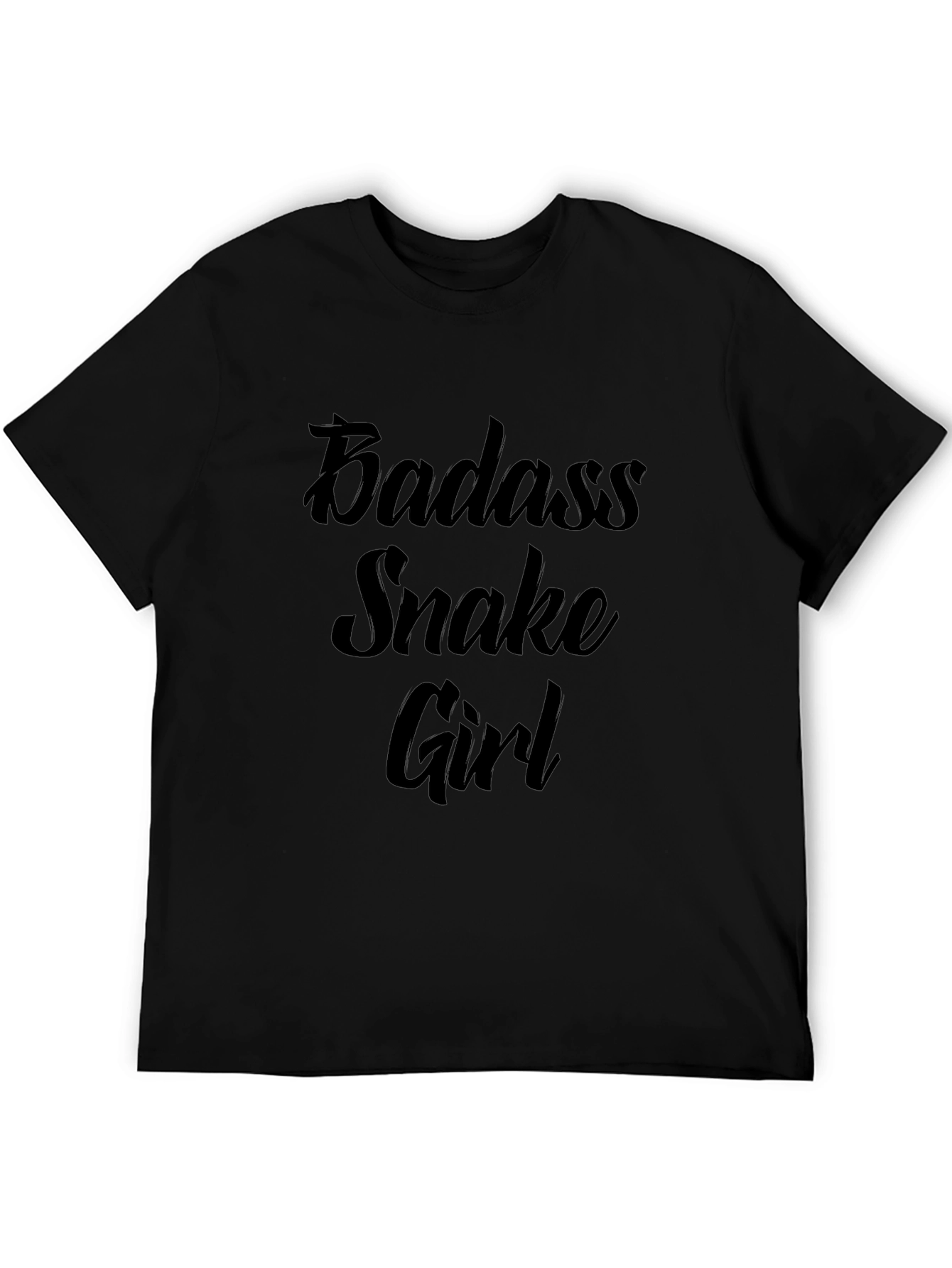 Badass Snake Girl Graphic Print Black T-Shirt