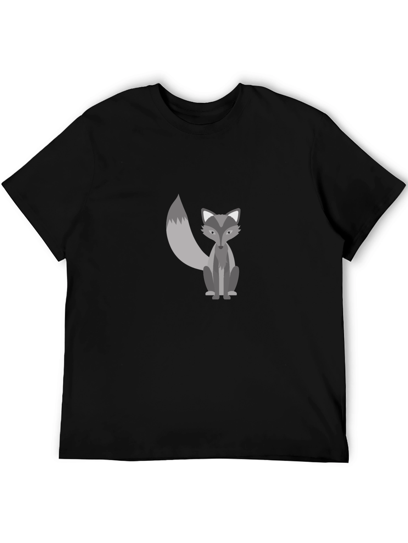 Mens Black Graphic Tee - Cute Fox Design