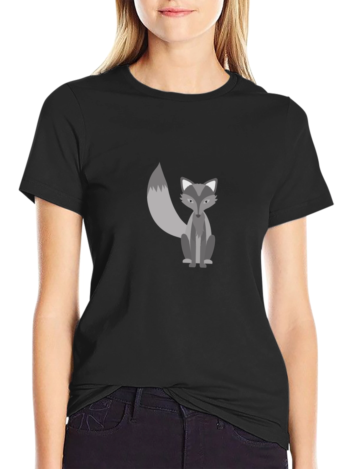 Mens Black Graphic Tee - Cute Fox Design