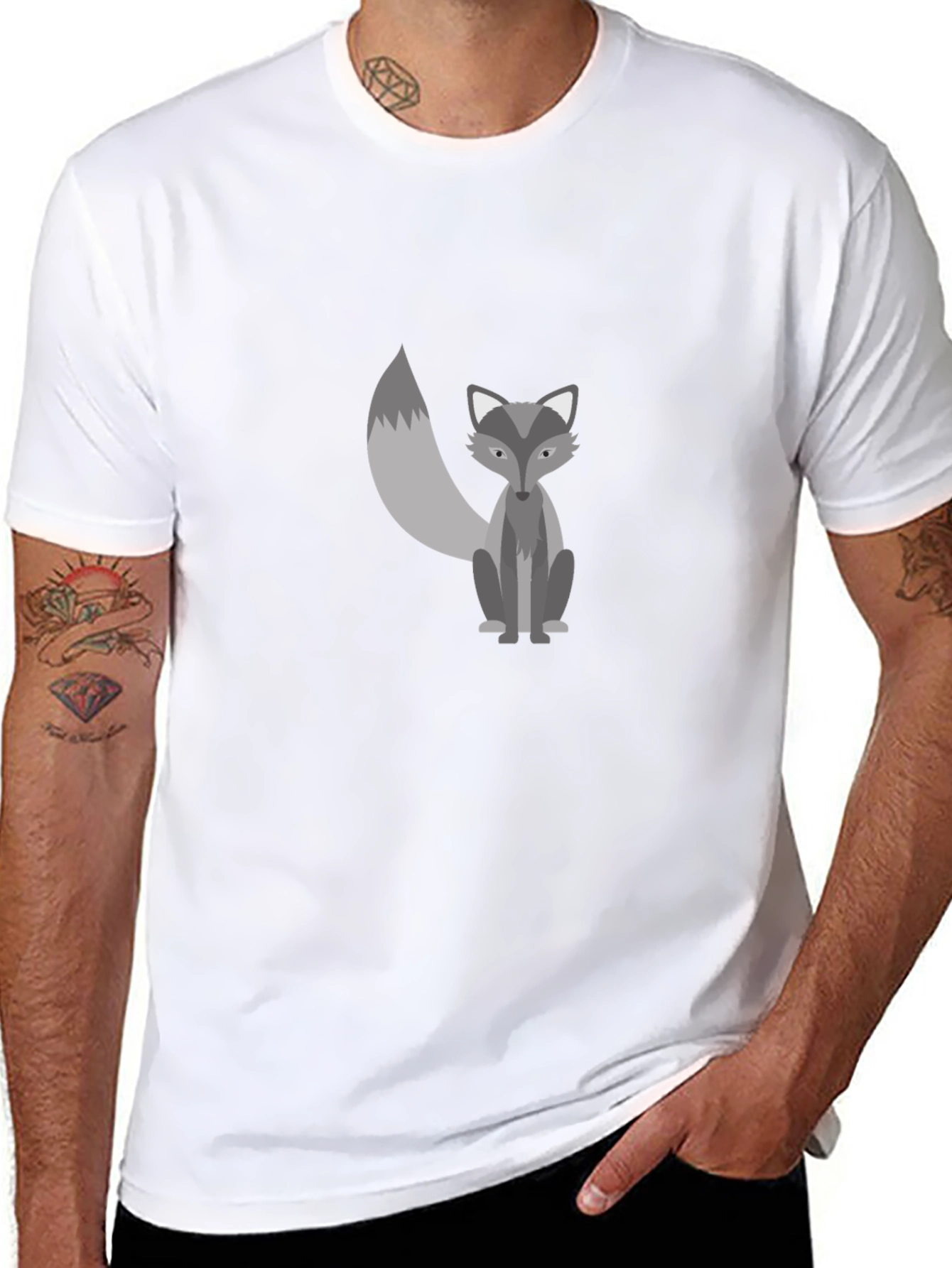 Mens Black Graphic Tee - Cute Fox Design