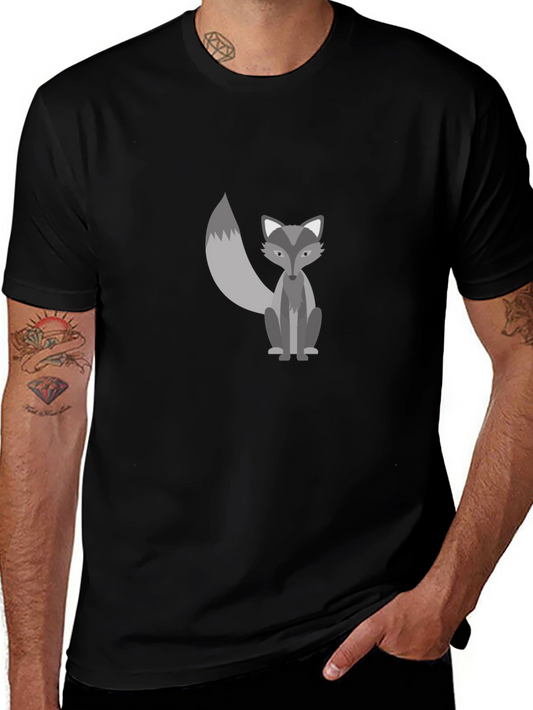 Mens Black Graphic Tee - Cute Fox Design