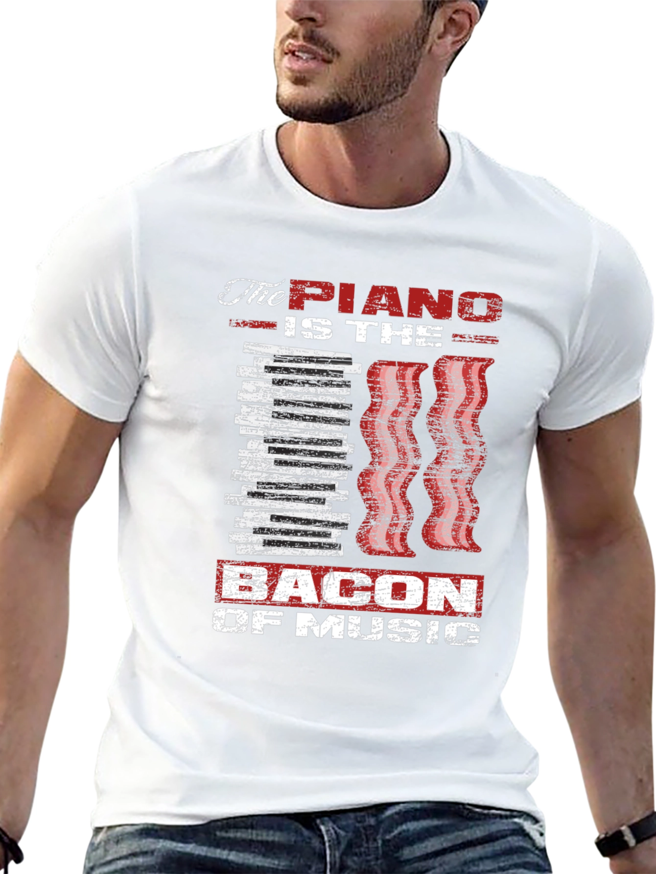 Piano Bacon Music T-Shirt - Musician Gift