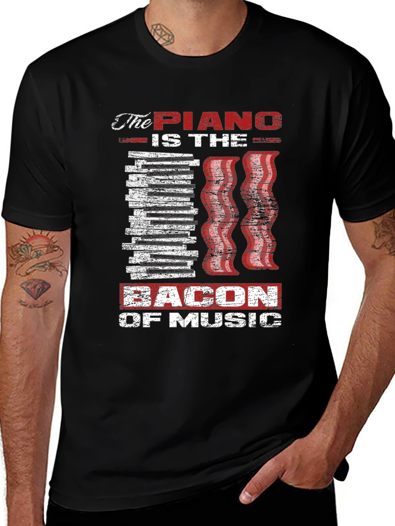 Piano Bacon Music T-Shirt - Musician Gift