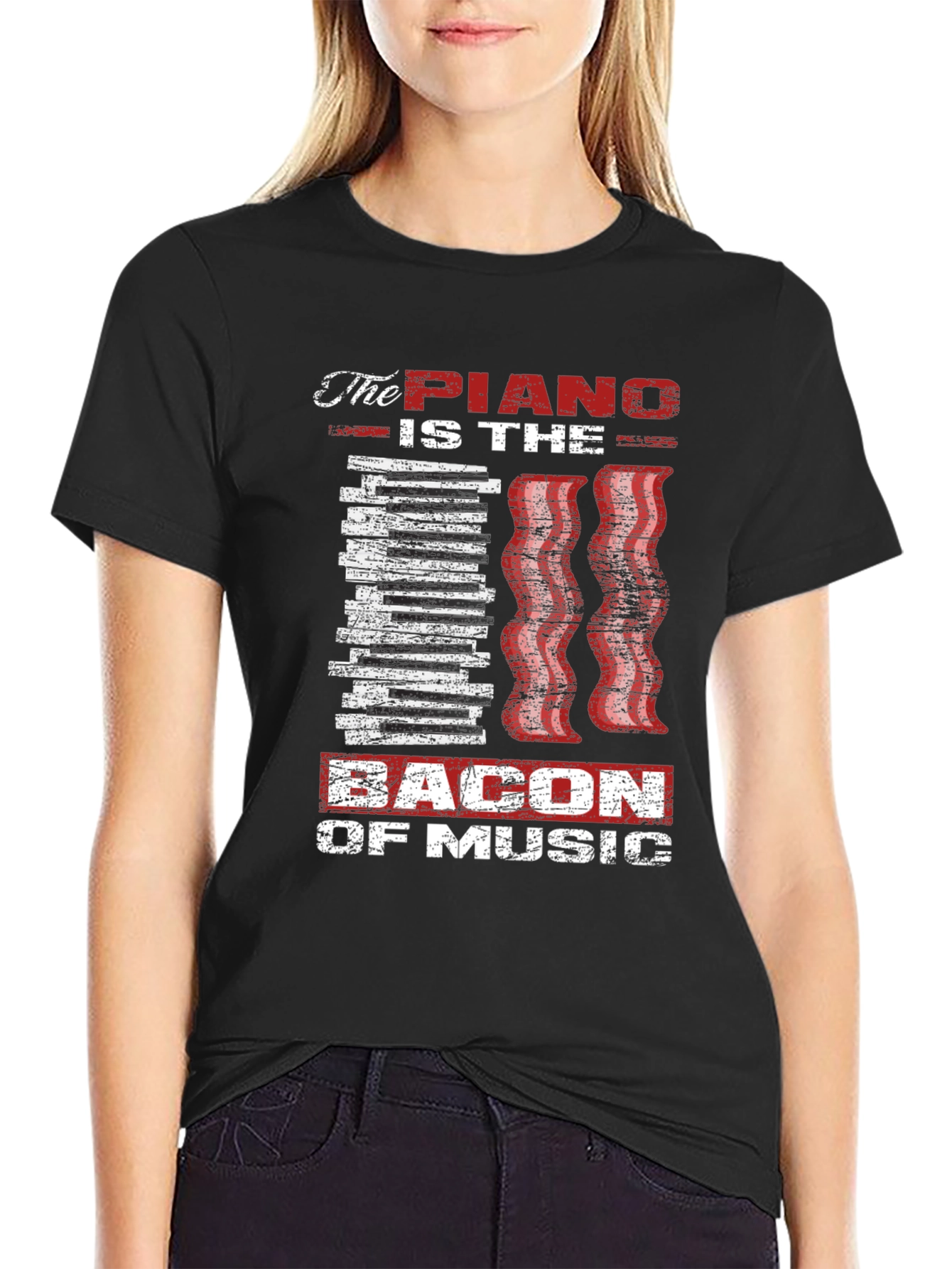 Piano Bacon Music T-Shirt - Musician Gift