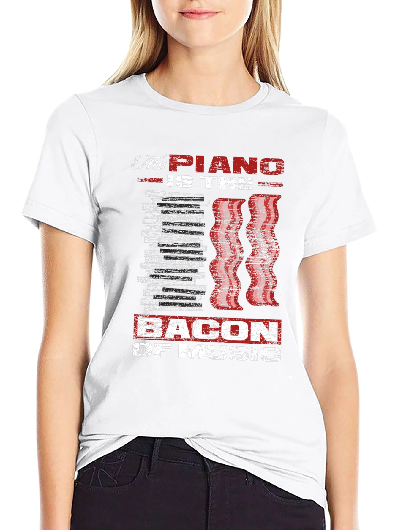 Piano Bacon Music T-Shirt - Musician Gift